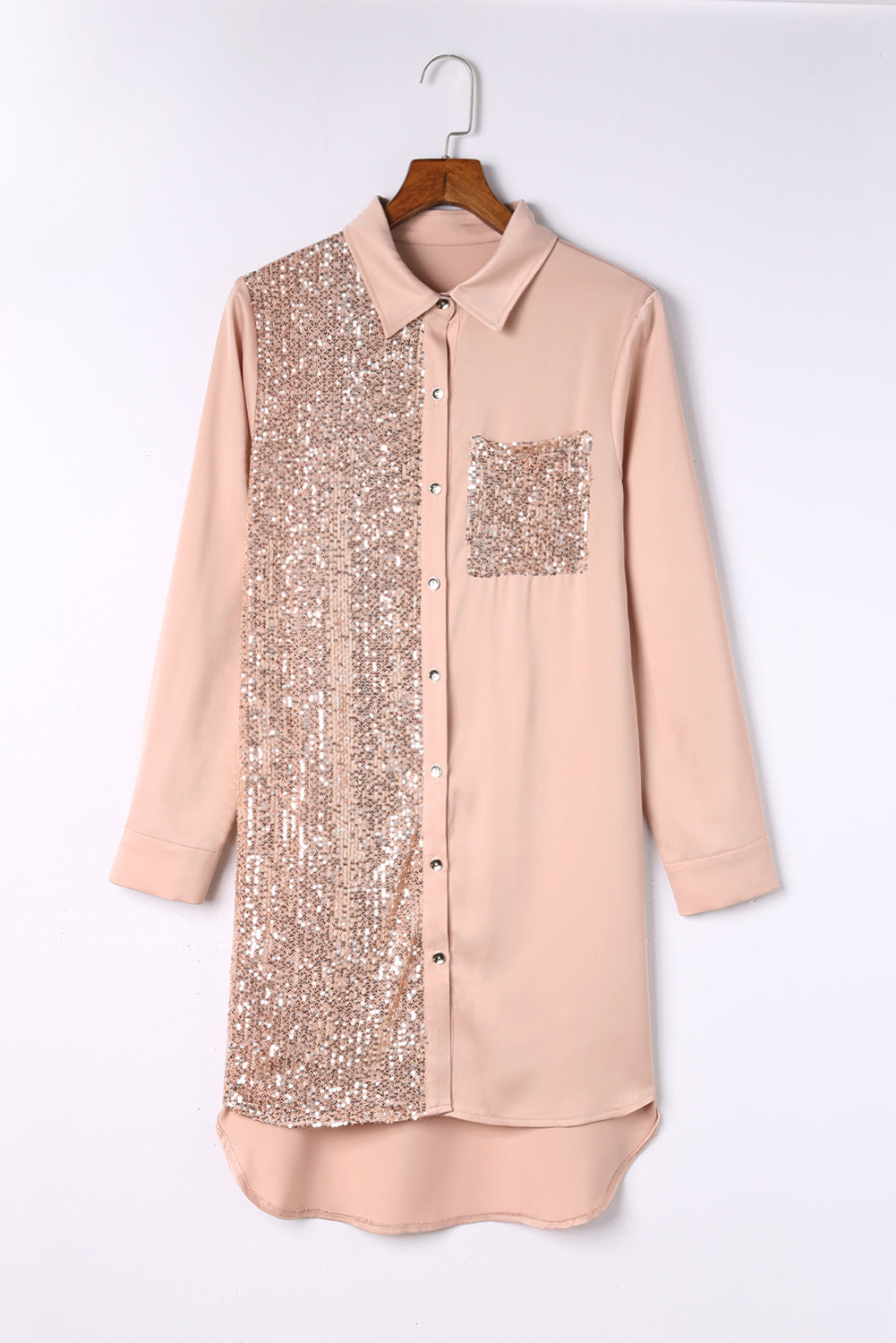 Sequin Button Front High-Low Shirt Dress - Main Image