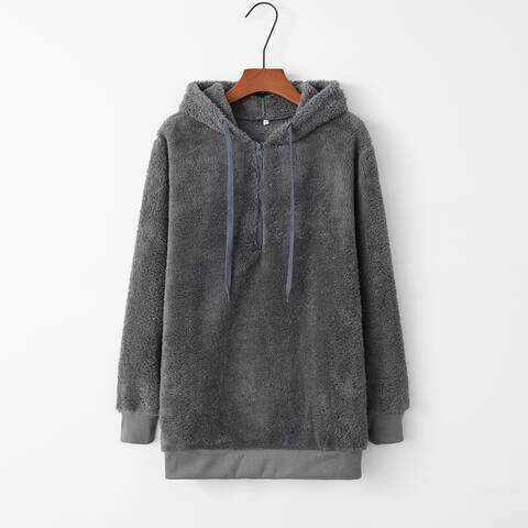 Quarter-Zip Drawstring Teddy Hoodie – True Envy Boutique