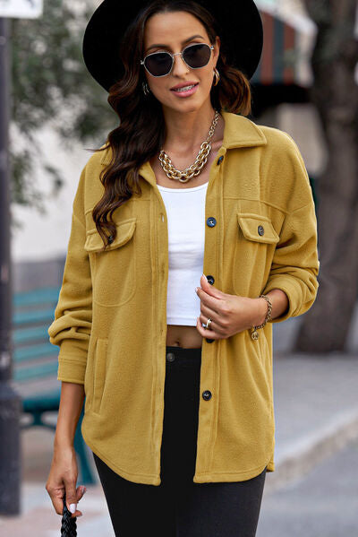 Button Up Collared Neck Long Sleeve Jacket