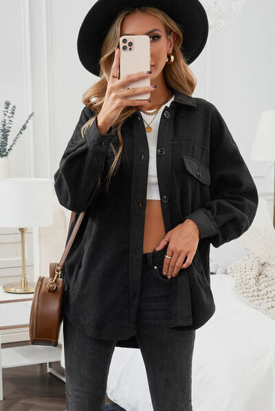 Button Up Collared Neck Long Sleeve Jacket