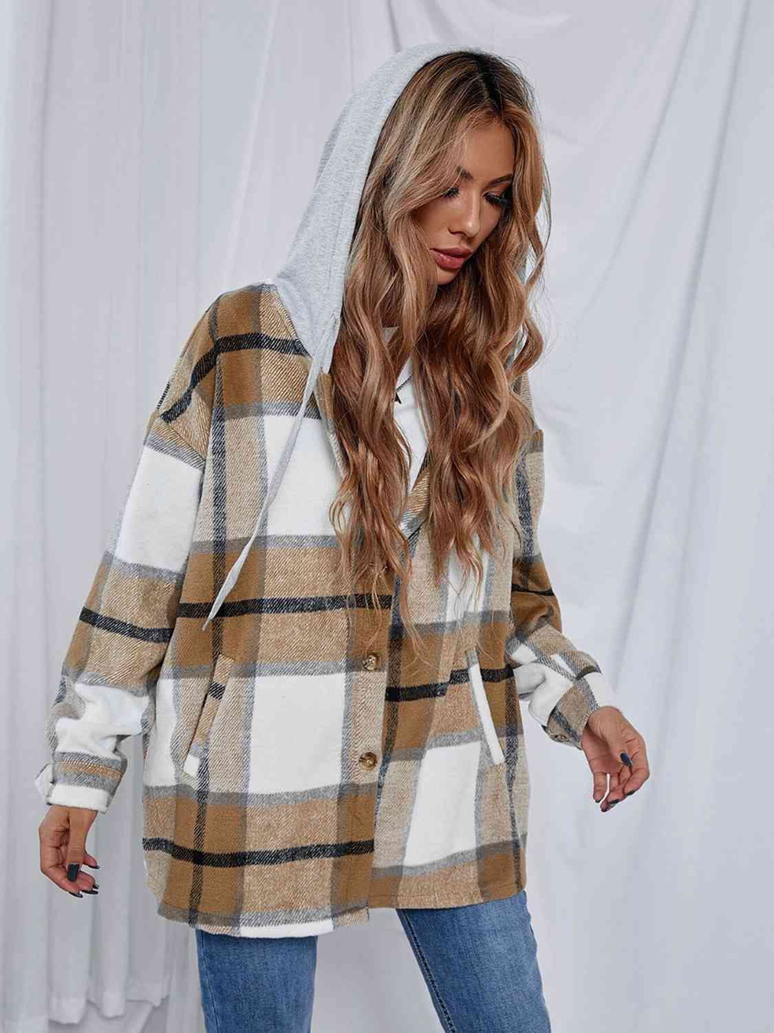 Plaid Hooded Jacket with Pockets